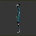 Futuristic Teal Humanoid Robot With White Head Silver Joints And Orange Feet