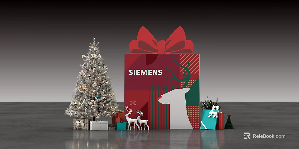 Siemens Christmas Scene With Decorated Tree Gift Box And Reindeer Decorations 3d model 