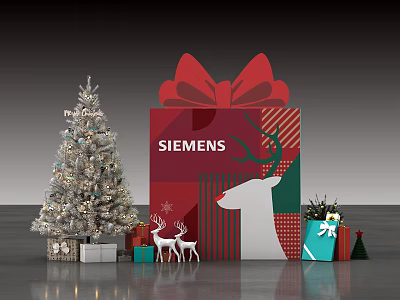 Siemens Christmas Scene With Decorated Tree Gift Box And Reindeer Decorations 3d model