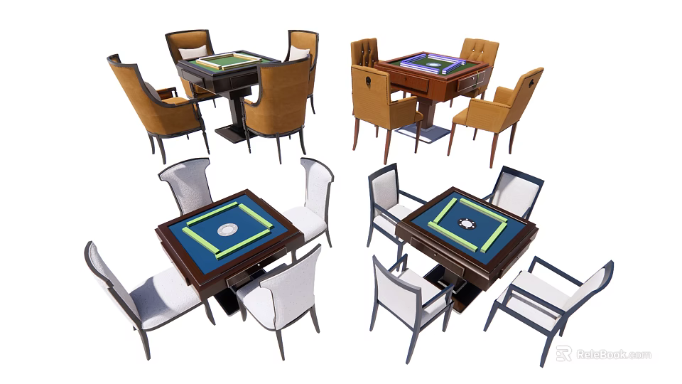 Multiple Entertainment Tables With Matching Chairs In Different Styles And Colors 3d model 
