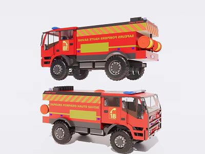 Red Fire Truck Functional Vehicle Model With Yellow Text And Number 18 3d model