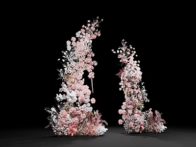 Elegant Floral Installation Double Arches With Pink And White Flowers Greenery Event Decor 3d model