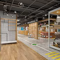 Spacious Specialty Store Interior With Organized Shelves Blue Sofa And Product Displays