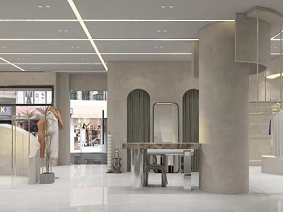 Modern Clothing Store Interior Design With Display Table Mirror Columns And Lighting 3d model