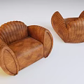 Brown Leather Single Sofa Featuring Unique Scalloped Backrest And Curved Armrests Design 3d model