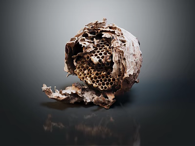 Natural Honeycomb Structure With Broken Outer Shell And Hexagonal Cells On Dark Surface 3d model