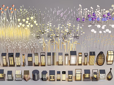 Various Stylish Outdoor Lights With Gold Black Colors And Decorative Designs For Garden Patio 3d model