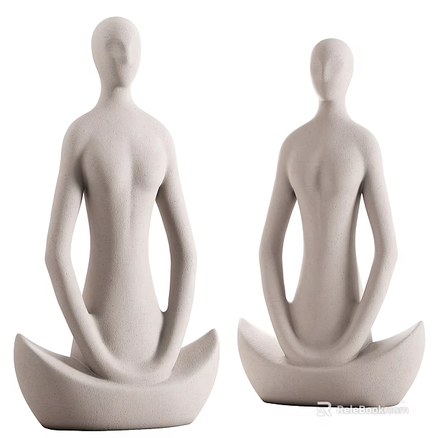 Two Abstract Female Sculptures Sitting With Hands On Knees And Smooth Plaster 3d model 