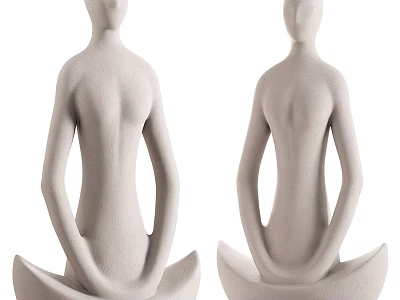 Two Abstract Female Sculptures Sitting With Hands On Knees And Smooth Plaster 3d model