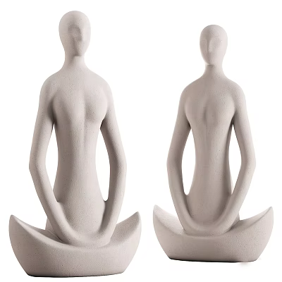 Two Abstract Female Sculptures Sitting With Hands On Knees And Smooth Plaster 3d model