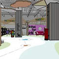 Modern Specialty Store Interior With Wooden Shelves Decorative Plants And Lighting