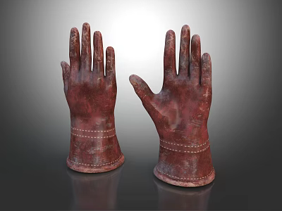 Vintage Red Gloves With Textured Surface And White Stitching On Dark Background 3d model