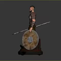Ancient Warrior Man in Armor Holding Shield and Sword Standing Pose 3D Figure