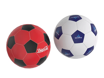 Sports Equipment Including Red Black Diet Coke And Blue White World Cup Soccer Balls 3d model