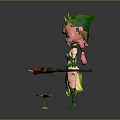Cute Game Movie Character With Pink Hair Green Leafy Outfit Hat Watering Can Honey Jar