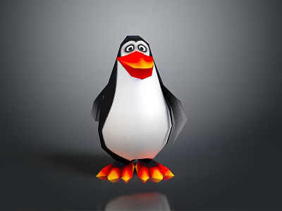 3D Polygonal Penguin Character With Red Beak Orange Feet And Stylized Design 3d model