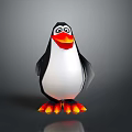 3D Polygonal Penguin Character With Red Beak Orange Feet And Stylized Design