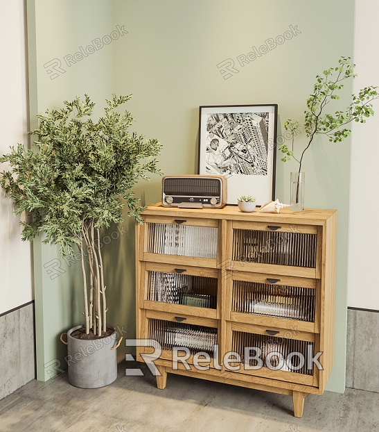 Modern Sideboard Cyber Celebrity Glass Door Decorative Log Bucket Cabinet model