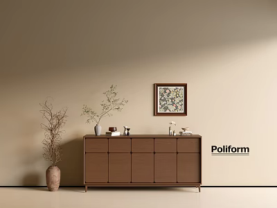 Poliform Entryway Cabinet Sideboard With Decorative Painting And Twig Vase In Modern Interior 3d model