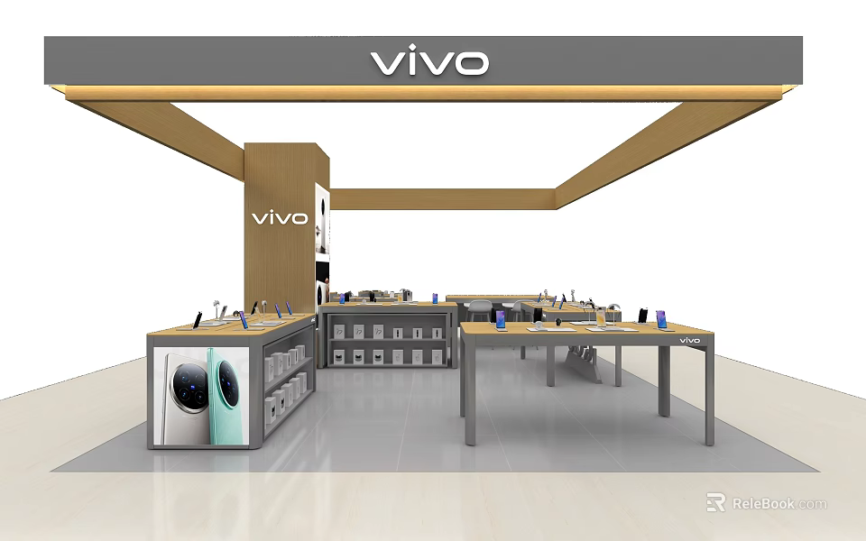 Vivo Retail Store Interior With Smartphone Display Counters And Product Shelves 3d model 