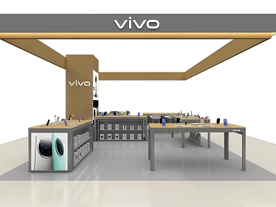 Vivo Retail Store Interior With Smartphone Display Counters And Product Shelves 3d model