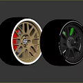 Motorcycle Wheels With Gold Black Alloy Rims And Red Green LED Lights