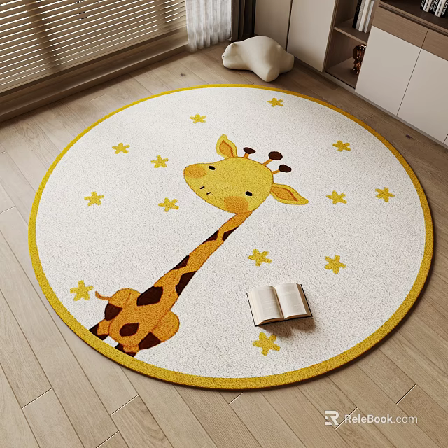 Round Carpet With Giraffe And Star Design For Living Room 3d model 