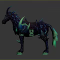 Mythical Horse Sculpture Carving With Blue Green Glowing Details Scales And Horns