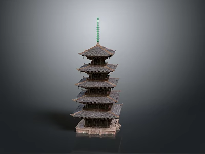 Traditional Five Story Pagoda Tower With Layered Eaves And Green Spire Design 3d model