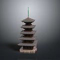 Traditional Five Story Pagoda Tower With Layered Eaves And Green Spire Design