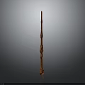Detailed Carved Wooden Long Staff Weapon With Intricate Decorative Brown Texture