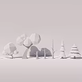 Cartoon Scene with Various Green Trees in Different Low Poly Shapes 3d model