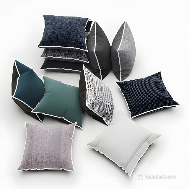 Colorful Decorative Throw Pillows With Various Patterns And Textured Fabrics for Living Room Decoration 3d model 