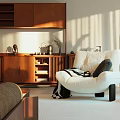 Cozy Living Room Interior With Brown Leather Sofa Wooden Coffee Table Green Plant And Pendant Light