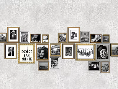 Vintage Gold Framed Gallery Wall Art With Classic Photos And IL DOLCE FAR NIENTE Text 3d model