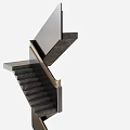 Modern Double Staircase Design With Dark Stone Steps And Gold Metal Handrail
