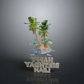 Decorative Living Accessory Palm Tree 3D Model With YASAN YAGHTING HALL And Gray Background
