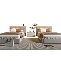 Modern Double Bed Interior With Upholstered Headboard Bedside Tables And Soft Pillows 3d model