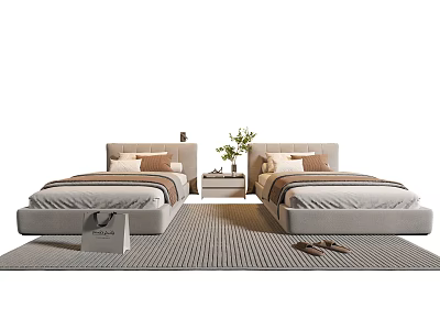 Modern Double Bed Interior With Upholstered Headboard Bedside Tables And Soft Pillows 3d model