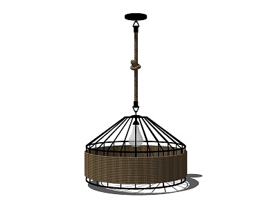 Modern Woven Rattan Chandelier With Circular Metal Frame And Hanging Rope 3d model