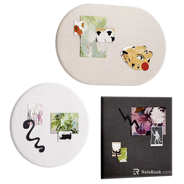 Creative Photo Wall Collage With Round And Square Shapes Animal Prints And Plant Art 3d model 