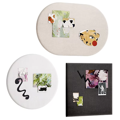 Creative Photo Wall Collage With Round And Square Shapes Animal Prints And Plant Art 3d model