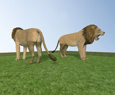 Two Reptile Lizards Standing On Green Grass One Facing Backward One Opening Mouth 3d model