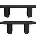 Modern Black Oval Top Dining Table With Double Column Legs And Smooth Wooden Texture