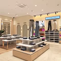 Modern Clothing Store Interior With Shelves Clothing Displays Checkout Counter And Plants