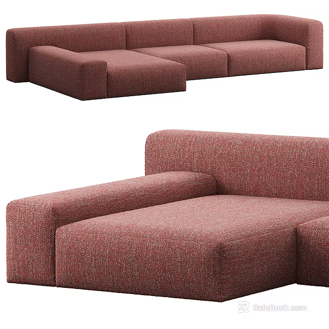 Red Fabric Sectional Sofa With Modern Modular Design For Comfortable Living Room 3d model