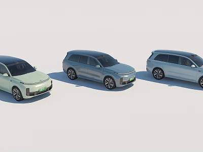 Three Modern Electric Cars With Sleek Design And Light Blue Color For Family Use 3d model