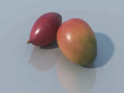 Fresh Ripe Mango Fruits With Dark Purple And Orange Green Hues On Light Surface 3d model