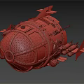 Steampunk Mechanical Sphere With Metal Structure Gears Pipes Red Interior And Thruster Wings