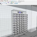 Modern Cafeteria Smart Storage Lockers With Silver Metal Compartments Digital Display And White Tiled Walls